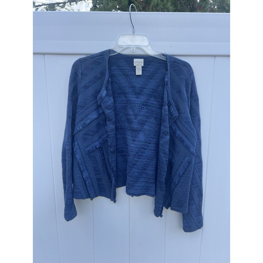 Chicos Cardigan Womens 0 Blue Knit Open Front Boho Small